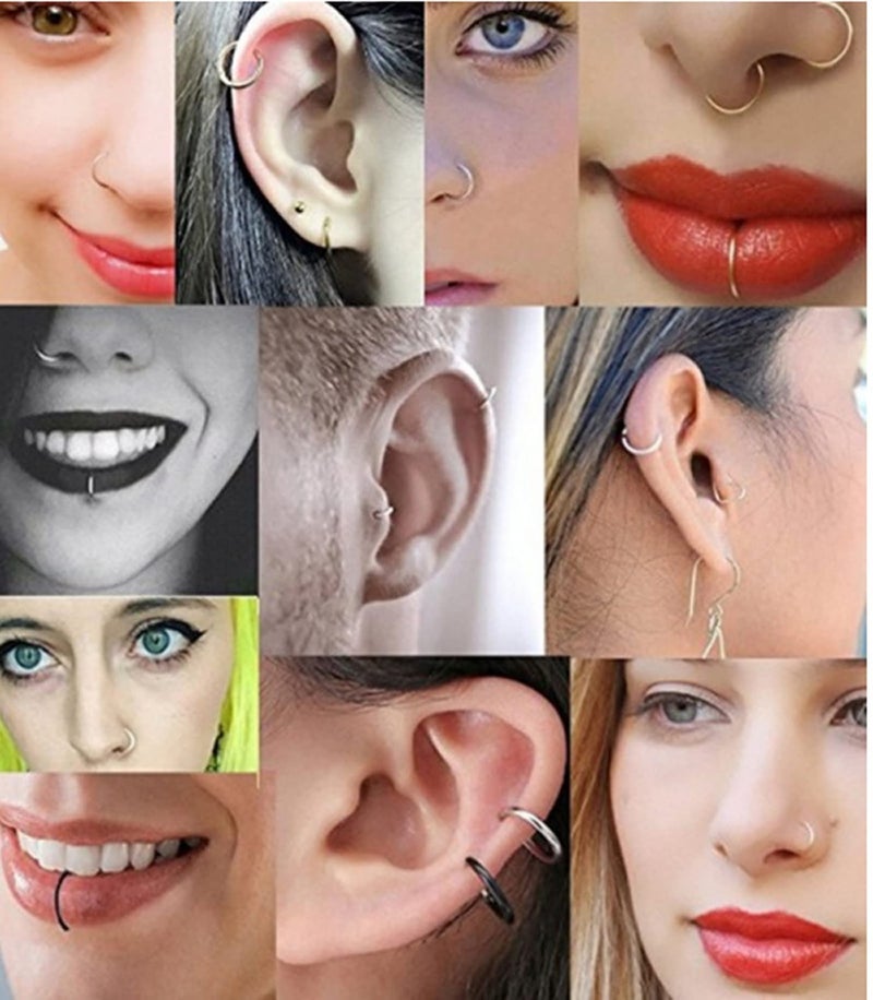 BQfife 5 Pairs Nose Rings Hoop 20 Gauge Non Piercing Stainless Steel Clip-on Fake Septum Nose Hoop Ring Studs Earrings Piercings for Women Men Body Jewelry - Image 3